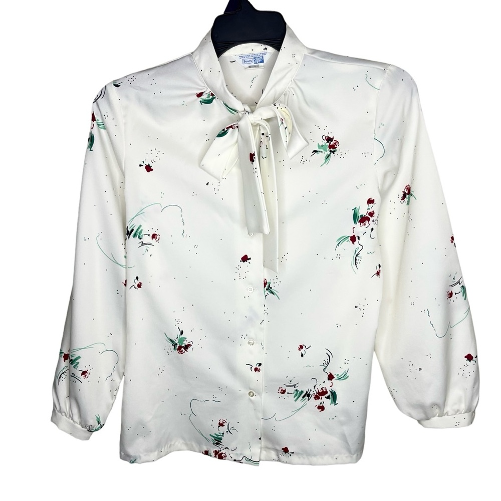Sears Fashions Blouse Women’s 16 White Button Up Shirt Top Vintage 70s Floral